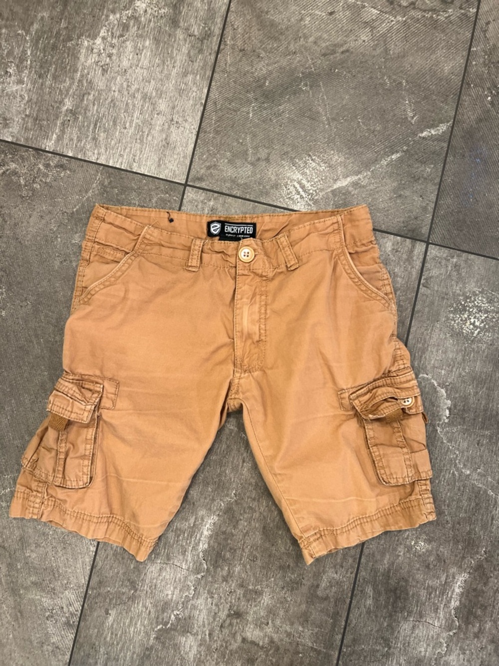 Encrypted Tan Cargo Shorts size 12 (more like a 10)